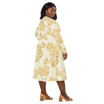 All-Over Print Long Sleeve Midi Dress - AwRans Clothing