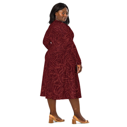 All-Over Print Long Sleeve Midi Dress - AwRans Clothing