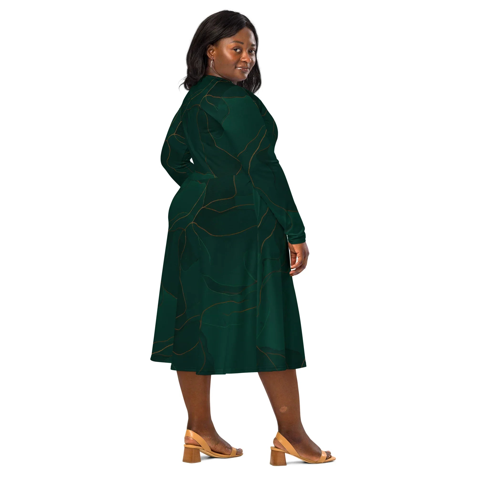 All-Over Print Long Sleeve Midi Dress - AwRans Clothing