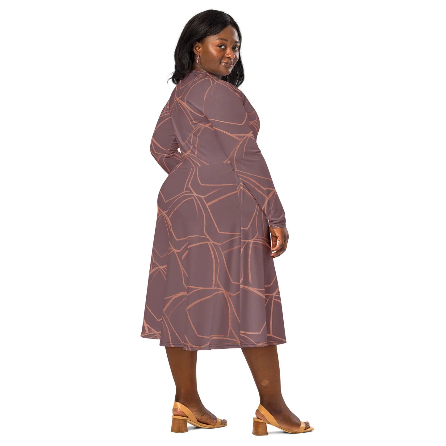 All-Over Print Long Sleeve Midi Dress - AwRans Clothing