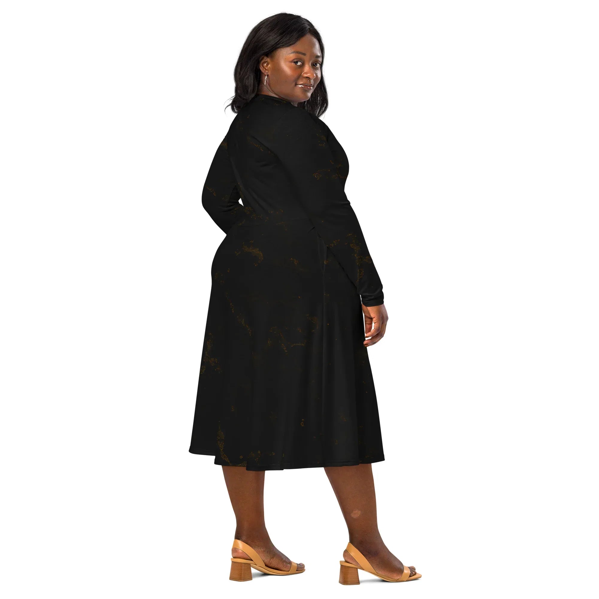 All-Over Print Long Sleeve Midi Dress - AwRans Clothing