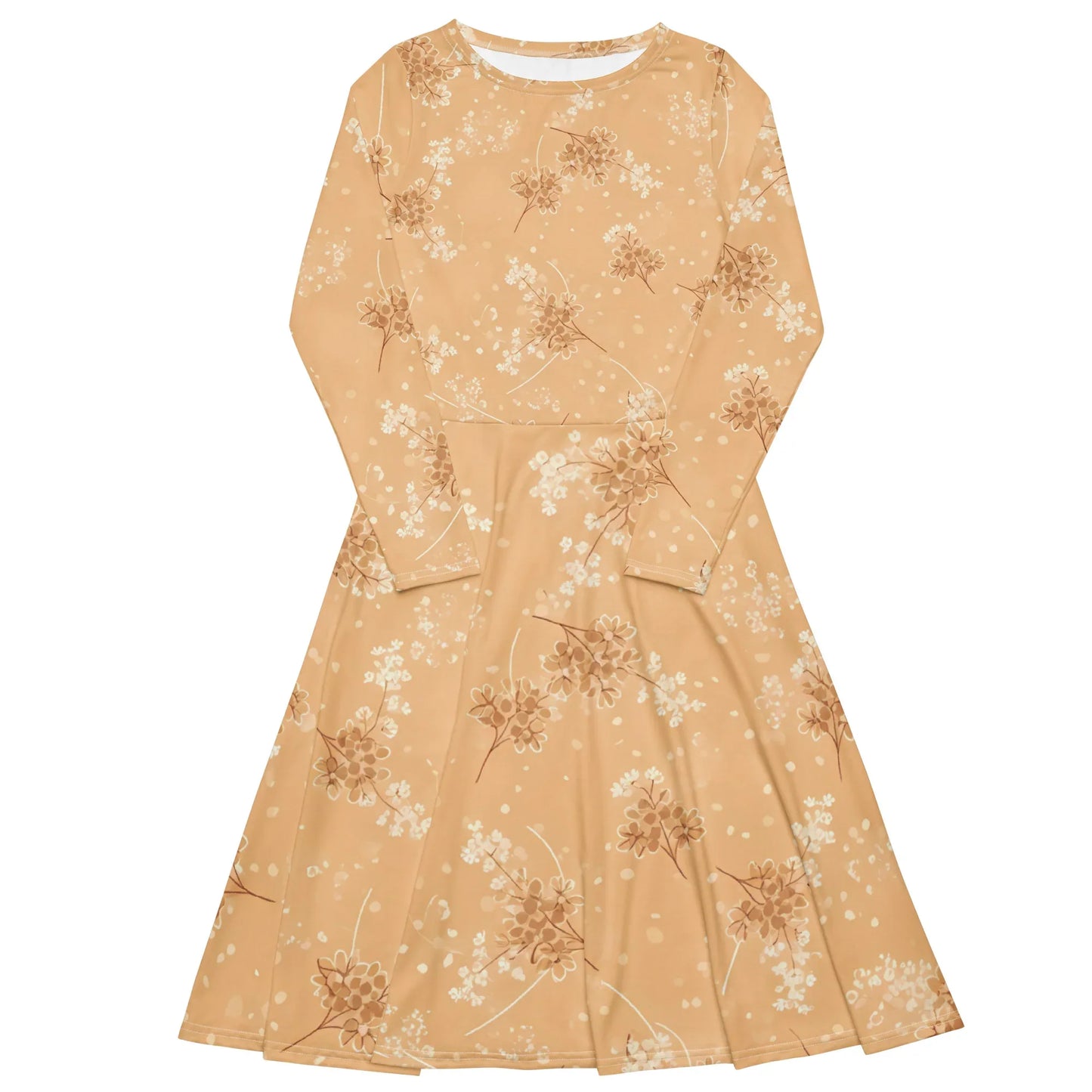 All-Over Print Long Sleeve Midi Dress - AwRans Clothing