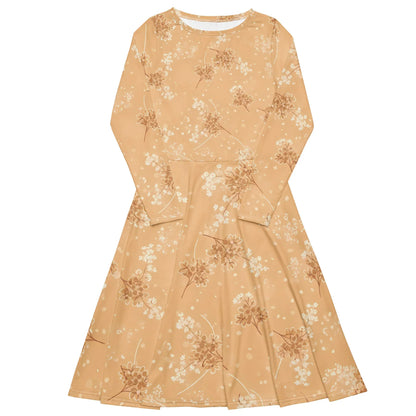 All-Over Print Long Sleeve Midi Dress - AwRans Clothing