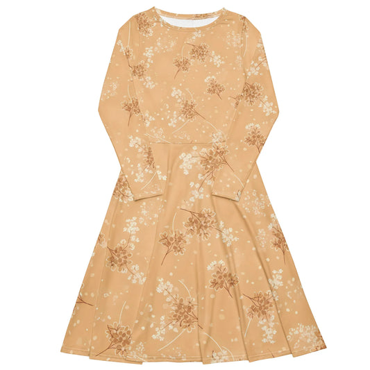 All-Over Print Long Sleeve Midi Dress - AwRans Clothing