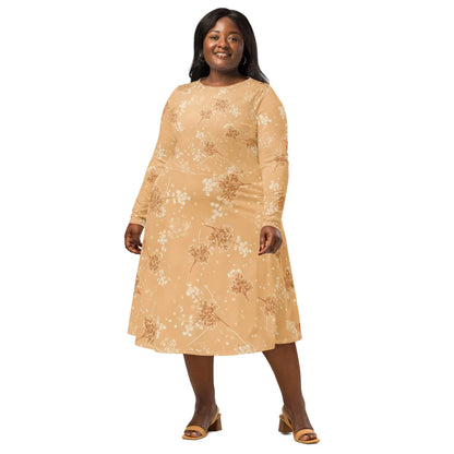 All-Over Print Long Sleeve Midi Dress - AwRans Clothing