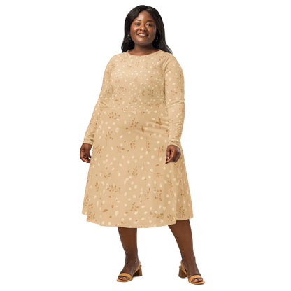 All-Over Print Long Sleeve Midi Dress - AwRans Clothing