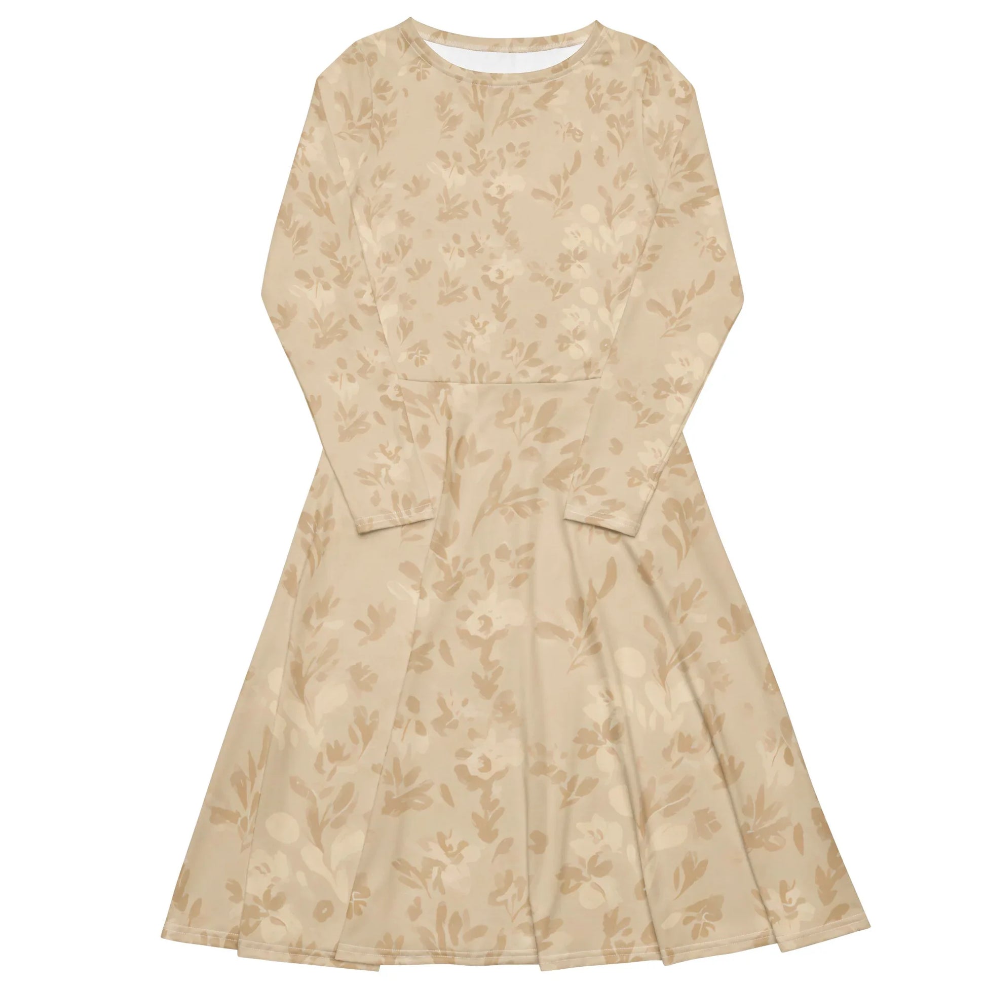 All-Over Print Long Sleeve Midi Dress - AwRans Clothing