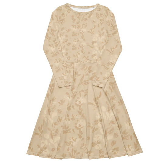 All-Over Print Long Sleeve Midi Dress - AwRans Clothing