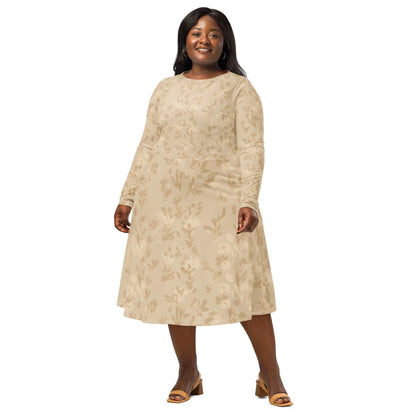 All-Over Print Long Sleeve Midi Dress - AwRans Clothing