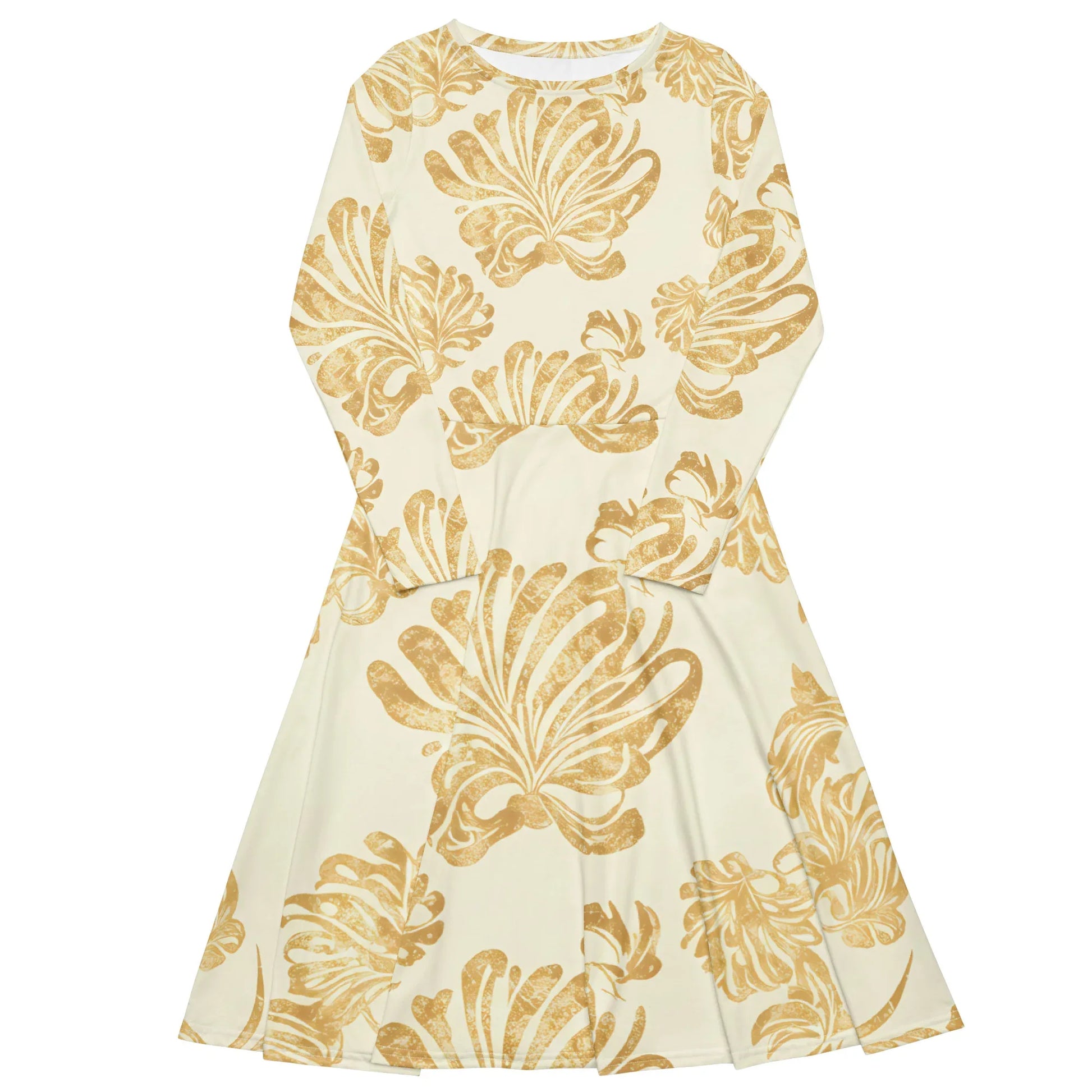 All-Over Print Long Sleeve Midi Dress - AwRans Clothing