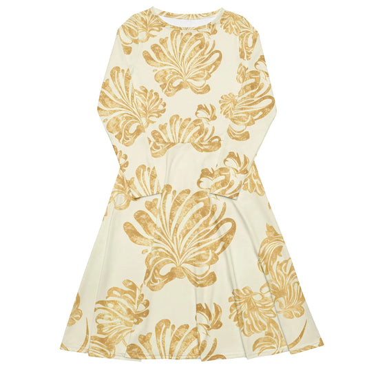 All-Over Print Long Sleeve Midi Dress - AwRans Clothing