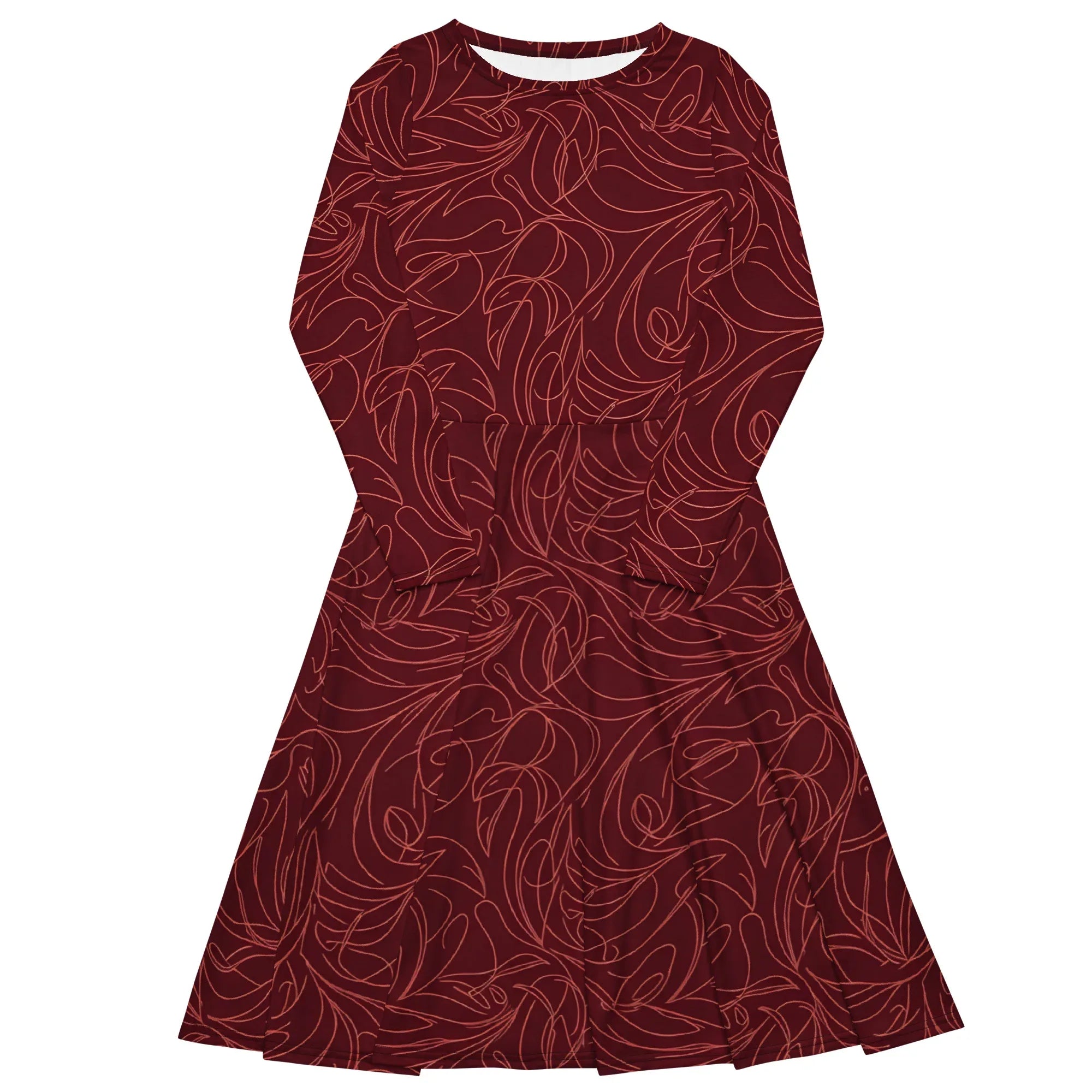 All-Over Print Long Sleeve Midi Dress - AwRans Clothing