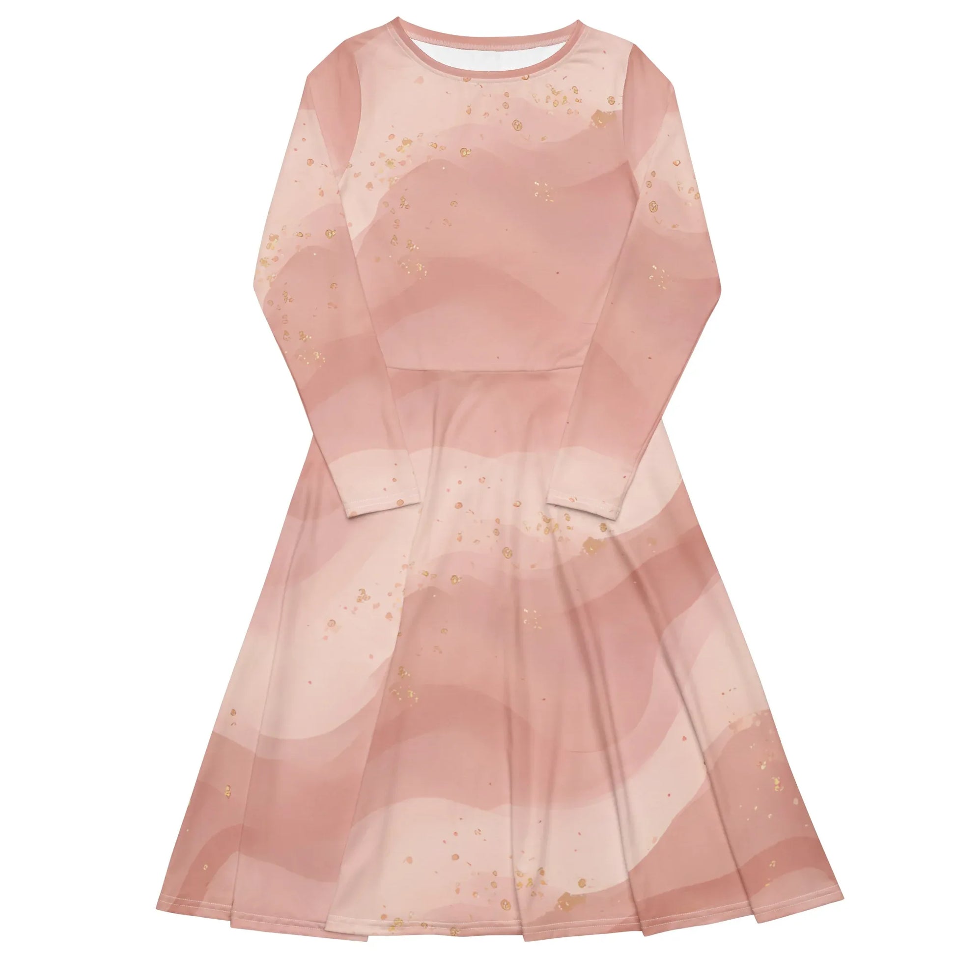 All-Over Print Long Sleeve Midi Dress - AwRans Clothing