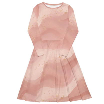 All-Over Print Long Sleeve Midi Dress - AwRans Clothing