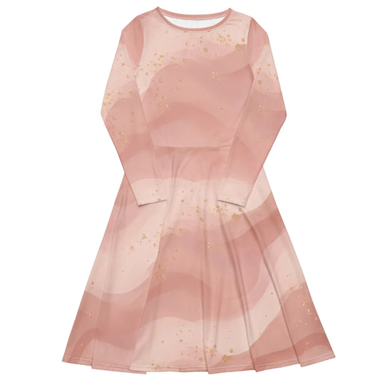 All-Over Print Long Sleeve Midi Dress - AwRans Clothing