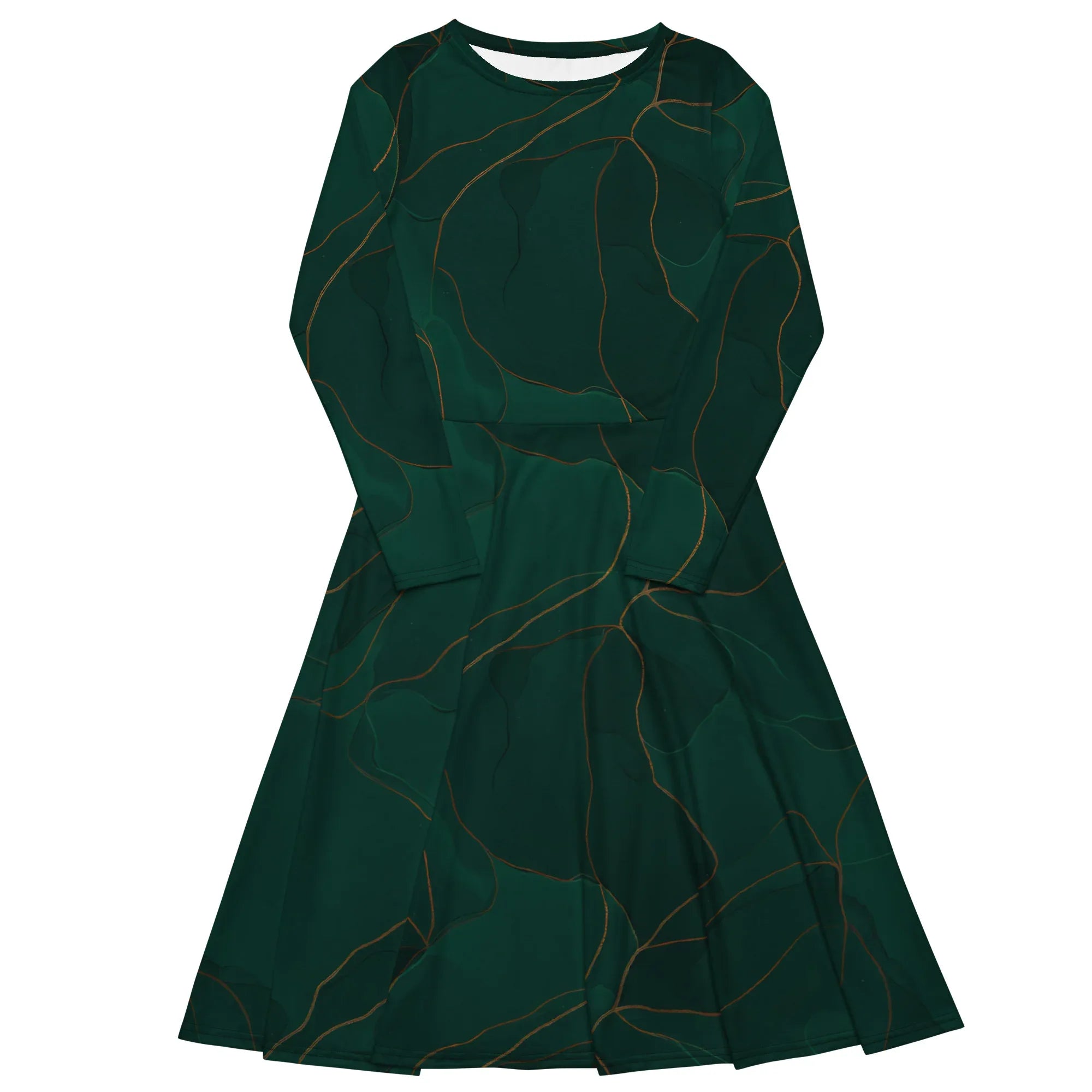 All-Over Print Long Sleeve Midi Dress - AwRans Clothing