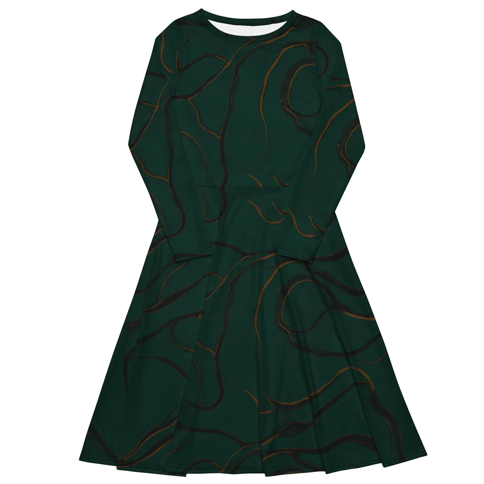 All-Over Print Long Sleeve Midi Dress - AwRans Clothing