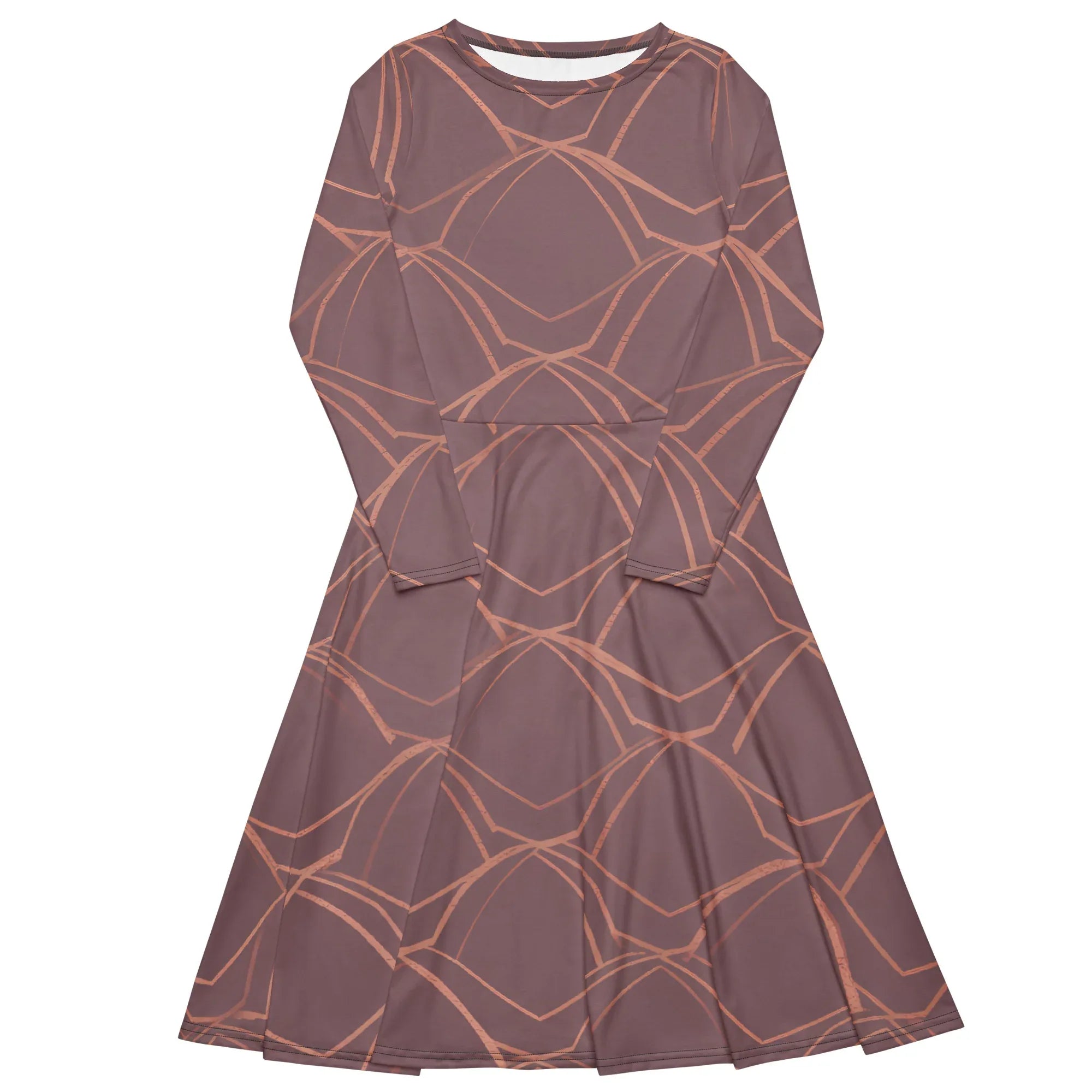 All-Over Print Long Sleeve Midi Dress - AwRans Clothing