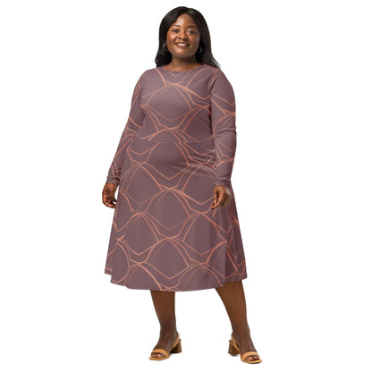 All-Over Print Long Sleeve Midi Dress - AwRans Clothing
