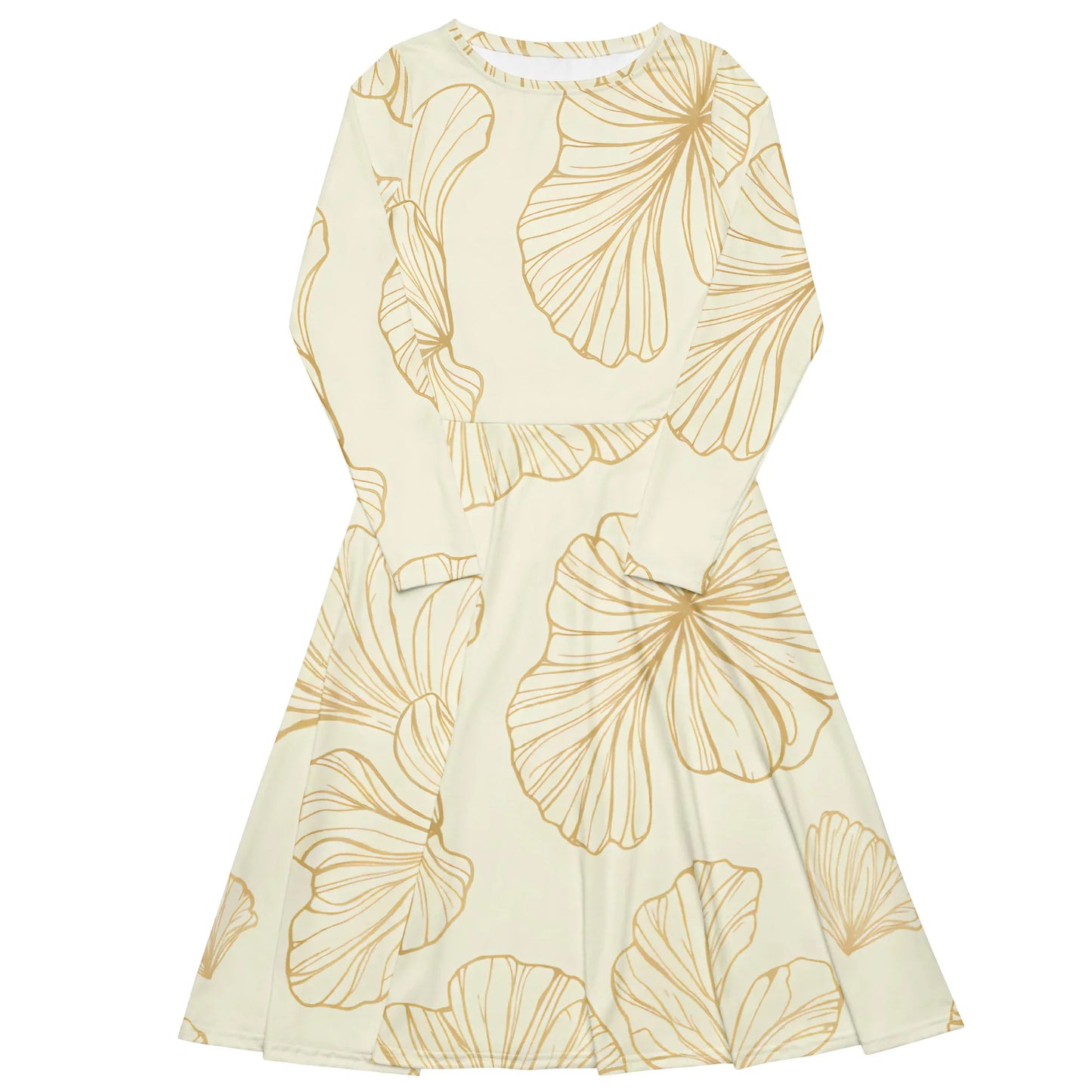 All-Over Print Long Sleeve Midi Dress - AwRans Clothing