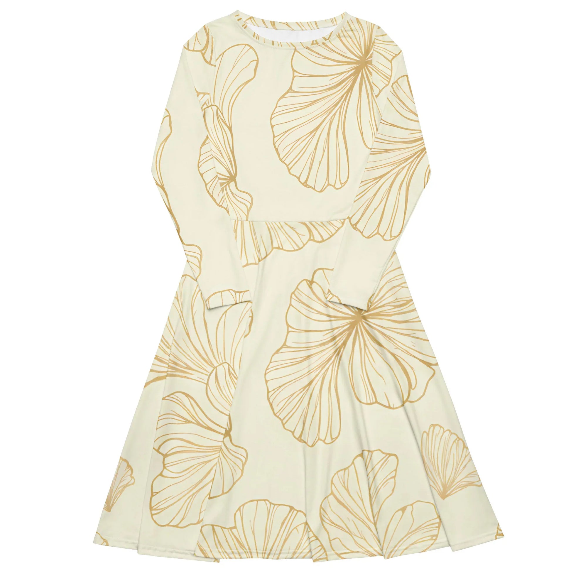 All-Over Print Long Sleeve Midi Dress - AwRans Clothing