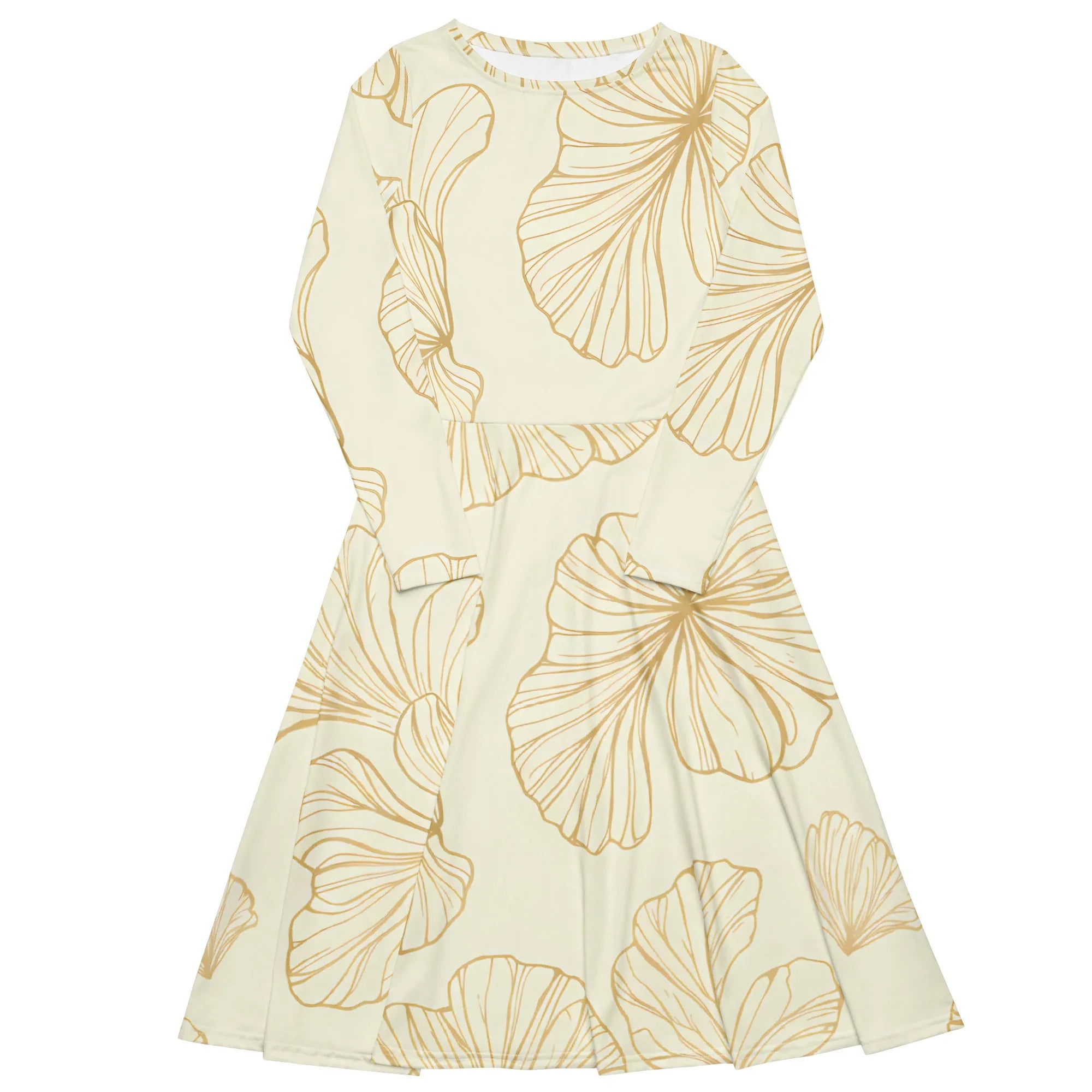 All-Over Print Long Sleeve Midi Dress - AwRans Clothing