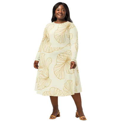 All-Over Print Long Sleeve Midi Dress - AwRans Clothing