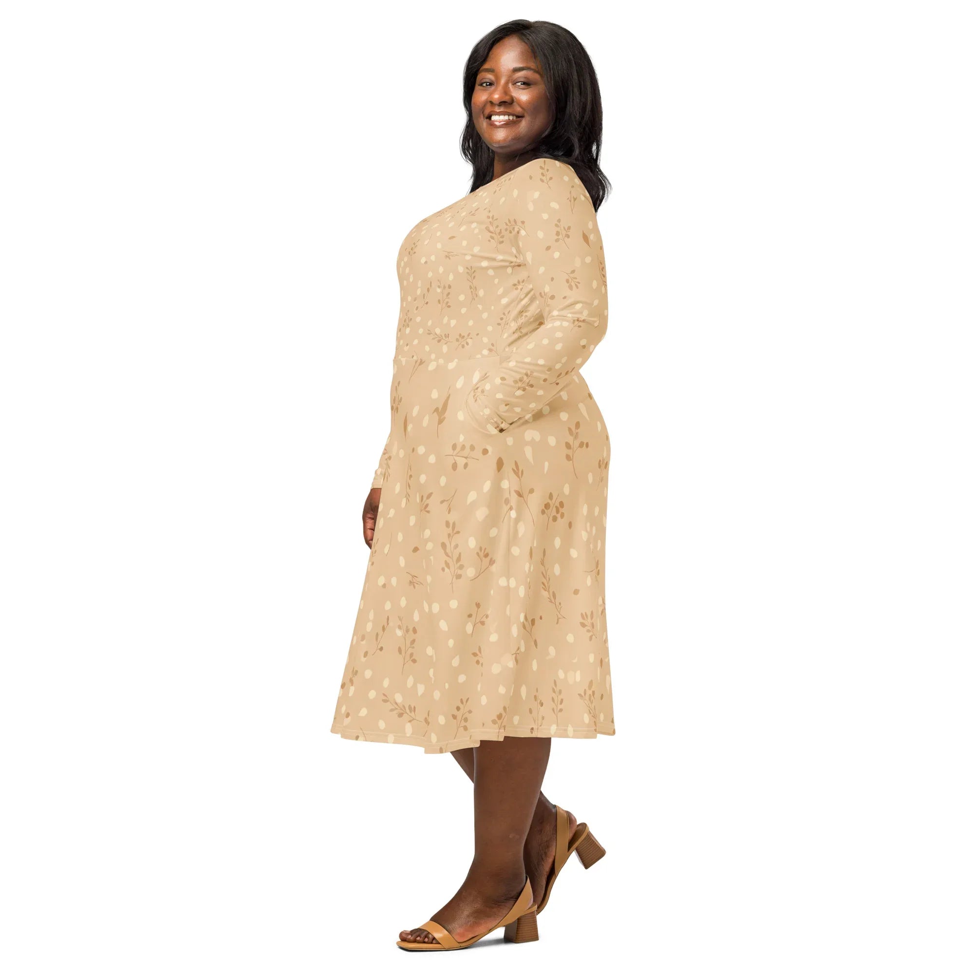 All-Over Print Long Sleeve Midi Dress - AwRans Clothing