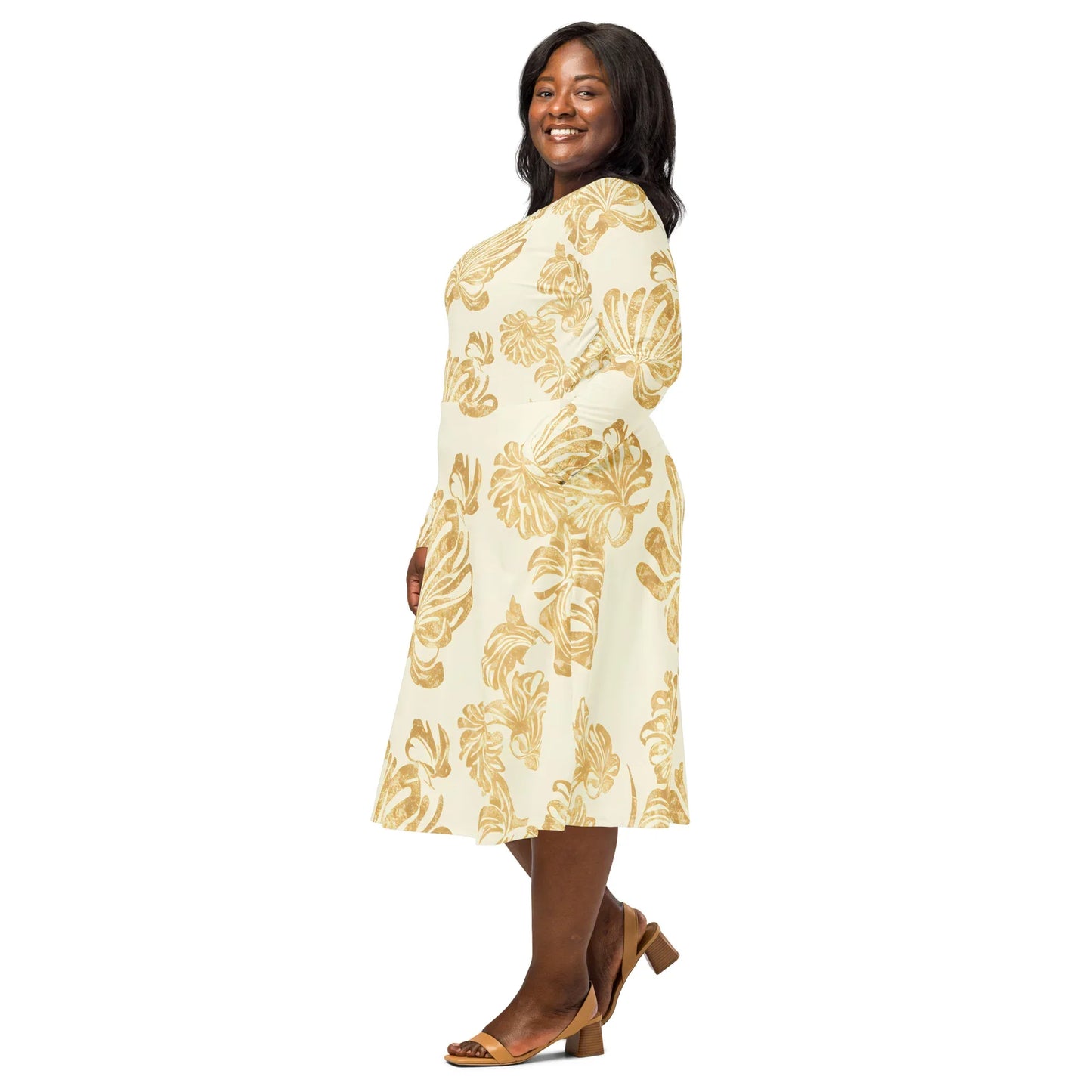 All-Over Print Long Sleeve Midi Dress - AwRans Clothing