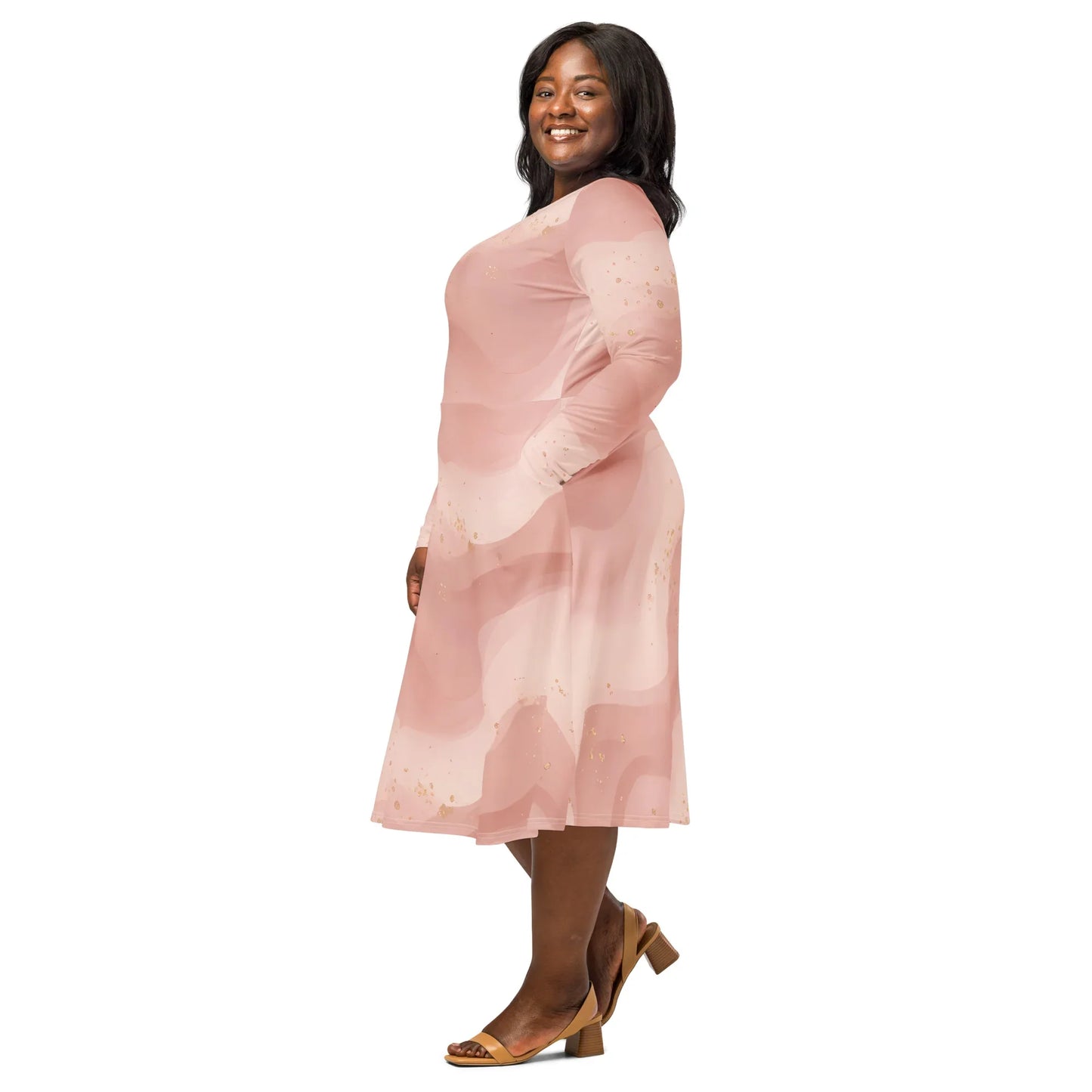 All-Over Print Long Sleeve Midi Dress - AwRans Clothing