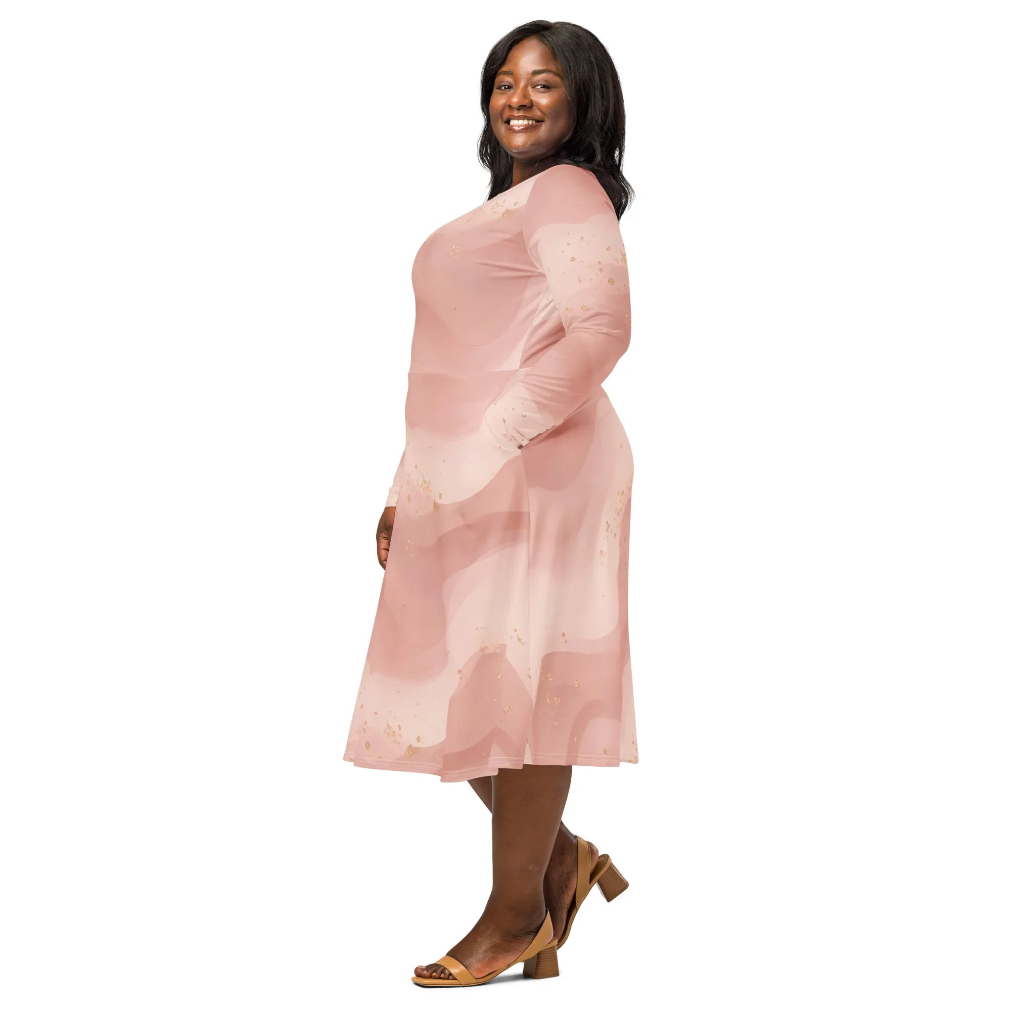 All-Over Print Long Sleeve Midi Dress - AwRans Clothing