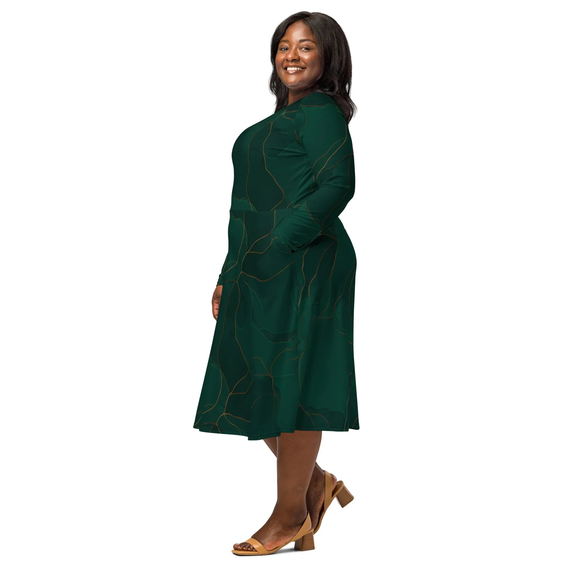 All-Over Print Long Sleeve Midi Dress - AwRans Clothing