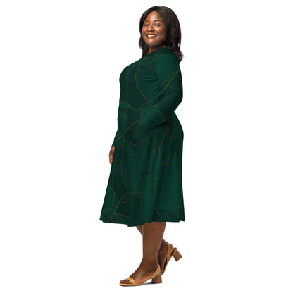 All-Over Print Long Sleeve Midi Dress - AwRans Clothing
