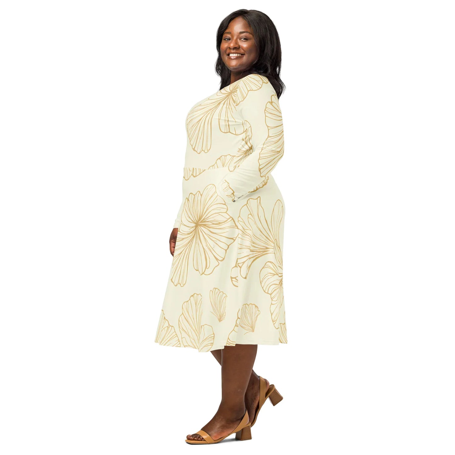 All-Over Print Long Sleeve Midi Dress - AwRans Clothing