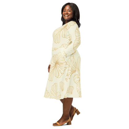 All-Over Print Long Sleeve Midi Dress - AwRans Clothing