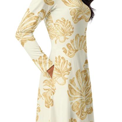 All-Over Print Long Sleeve Midi Dress - AwRans Clothing