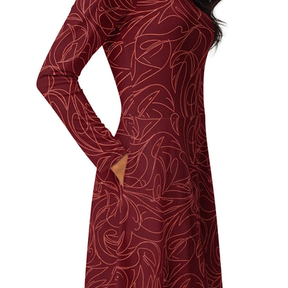 All-Over Print Long Sleeve Midi Dress - AwRans Clothing