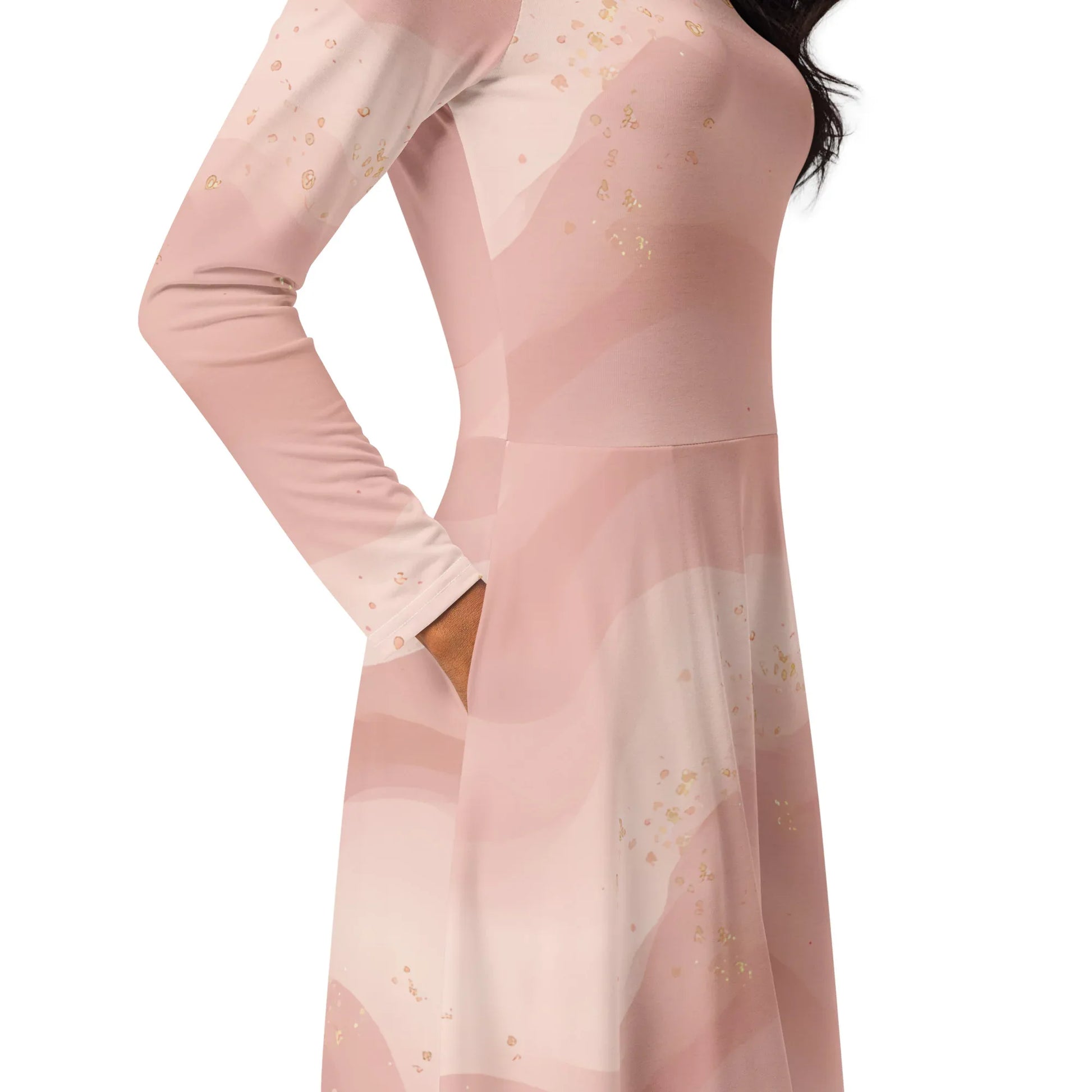 All-Over Print Long Sleeve Midi Dress - AwRans Clothing