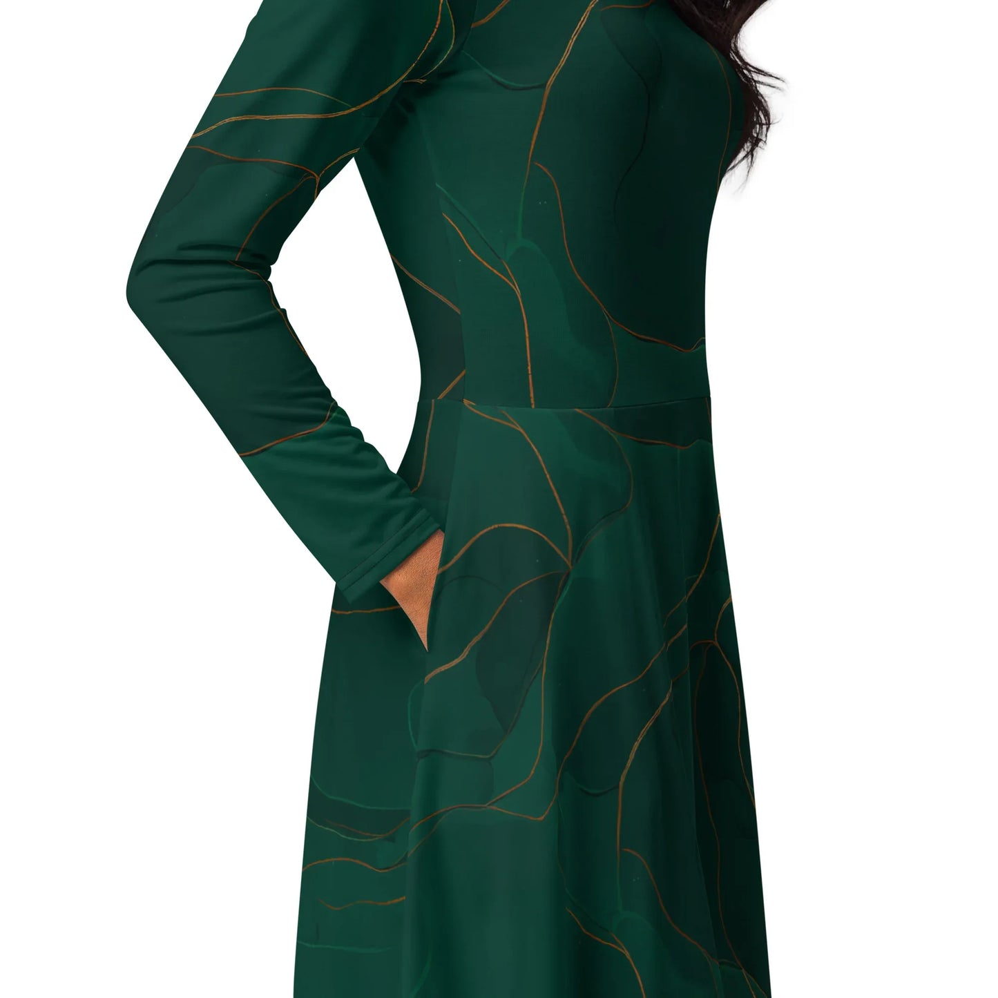 All-Over Print Long Sleeve Midi Dress - AwRans Clothing
