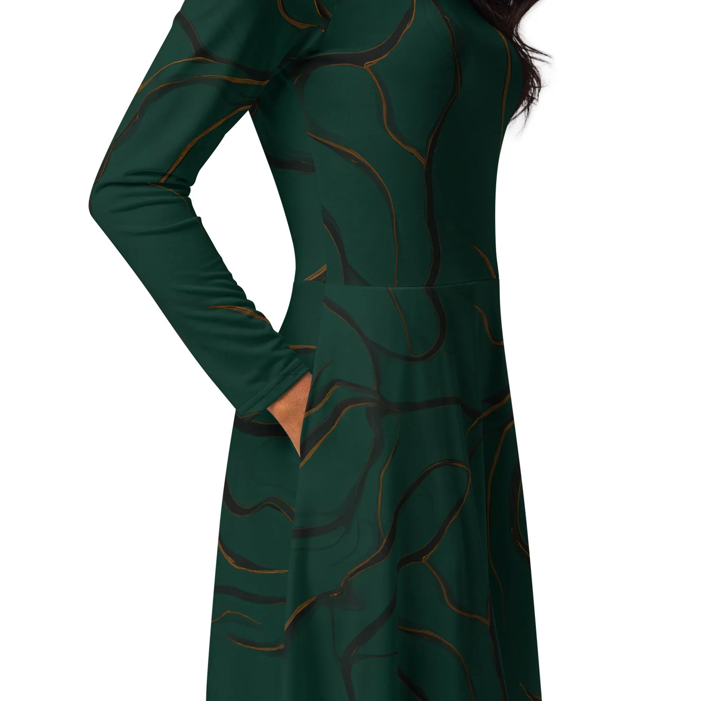 All-Over Print Long Sleeve Midi Dress - AwRans Clothing