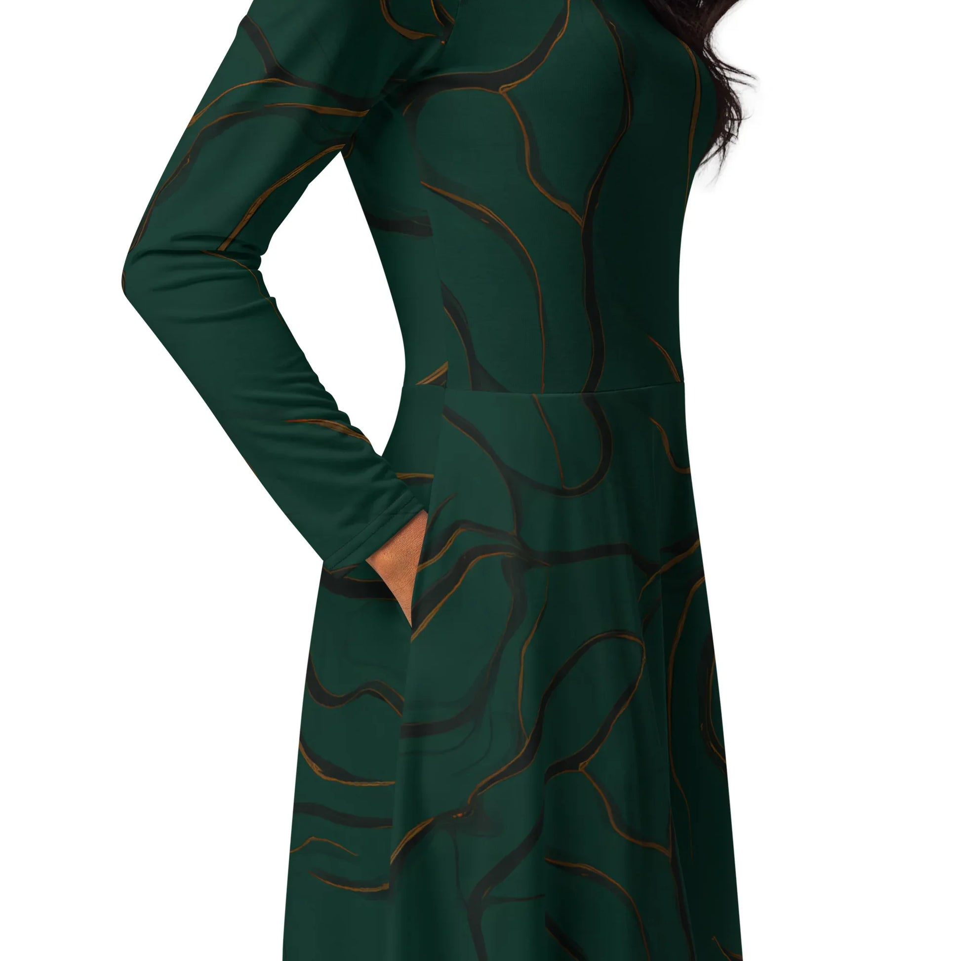 All-Over Print Long Sleeve Midi Dress - AwRans Clothing