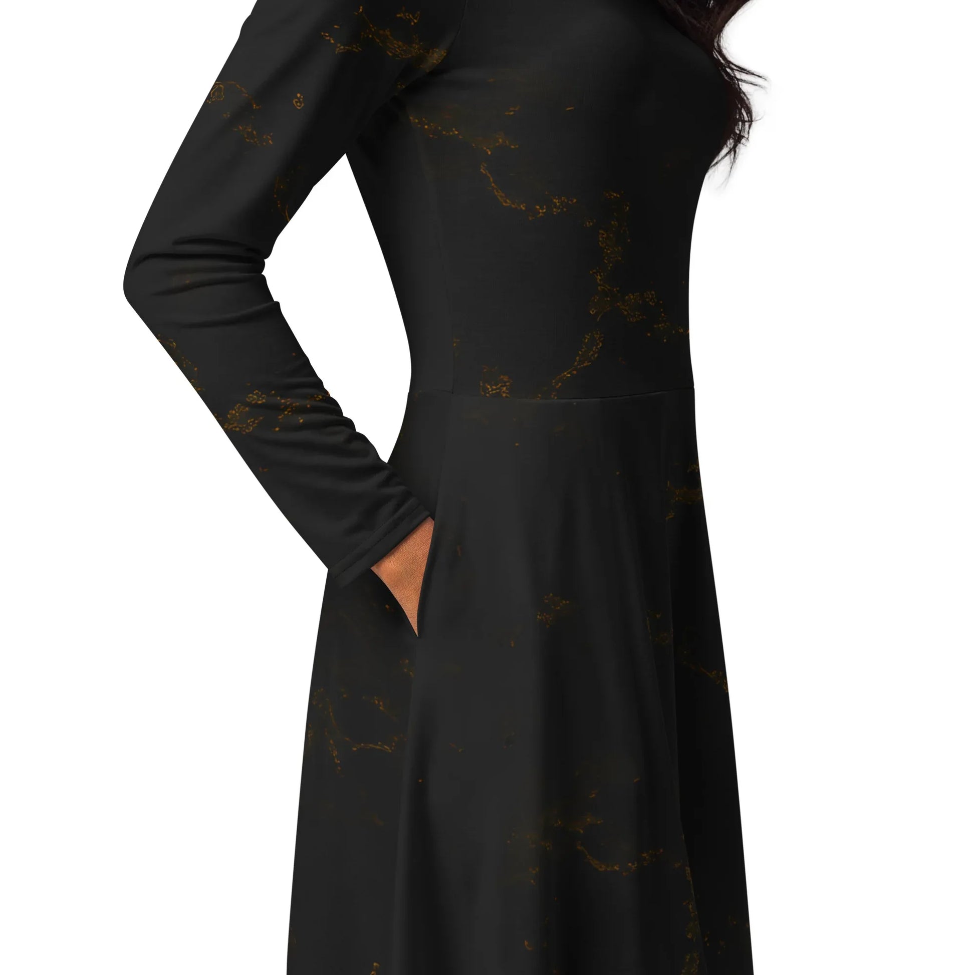 All-Over Print Long Sleeve Midi Dress - AwRans Clothing