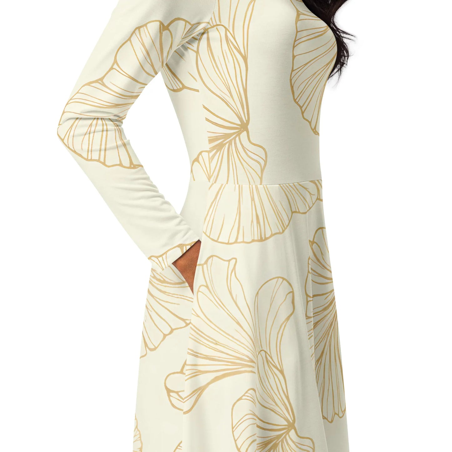 All-Over Print Long Sleeve Midi Dress - AwRans Clothing