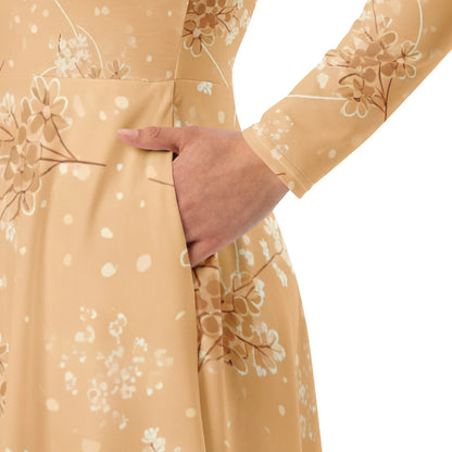 All-Over Print Long Sleeve Midi Dress - AwRans Clothing