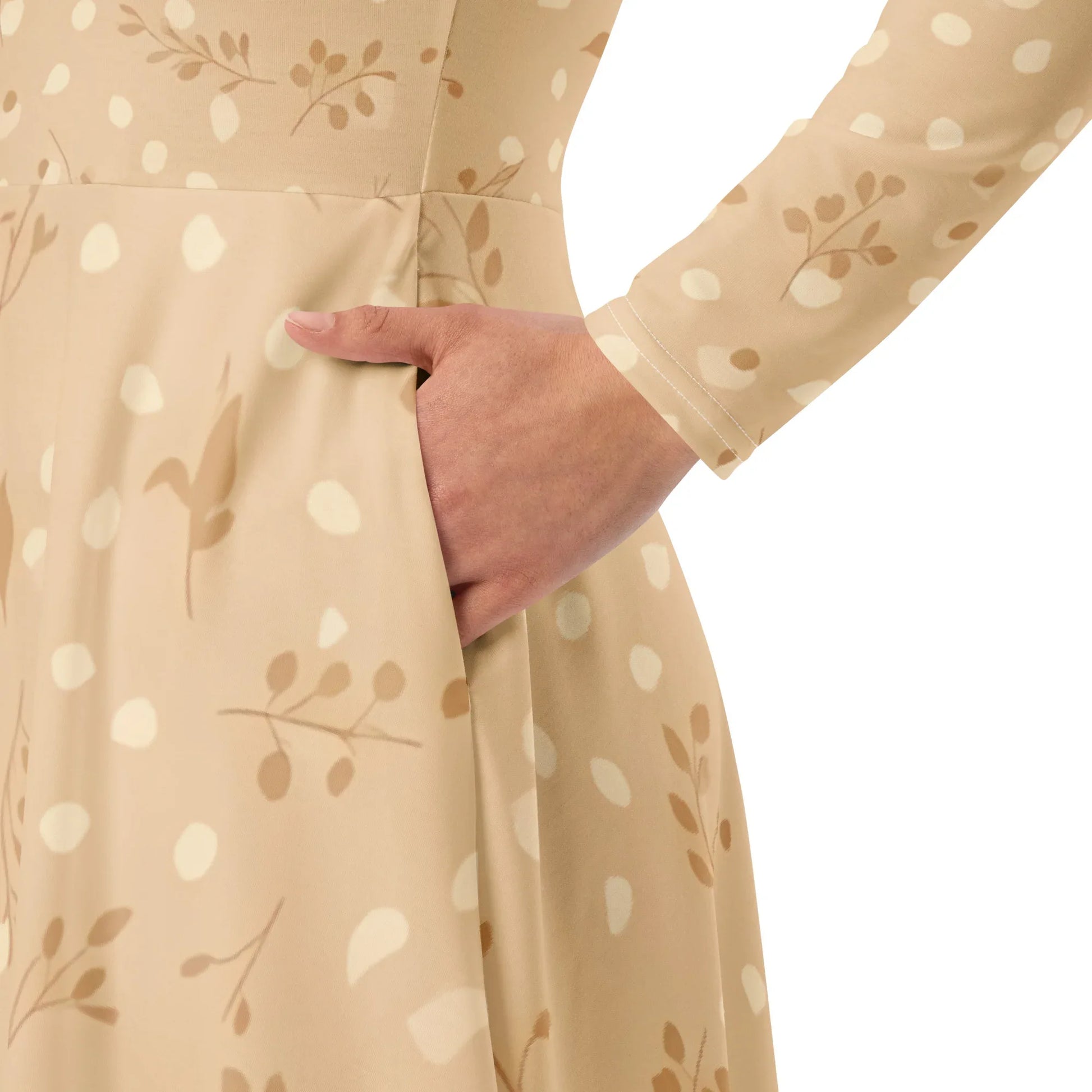 All-Over Print Long Sleeve Midi Dress - AwRans Clothing