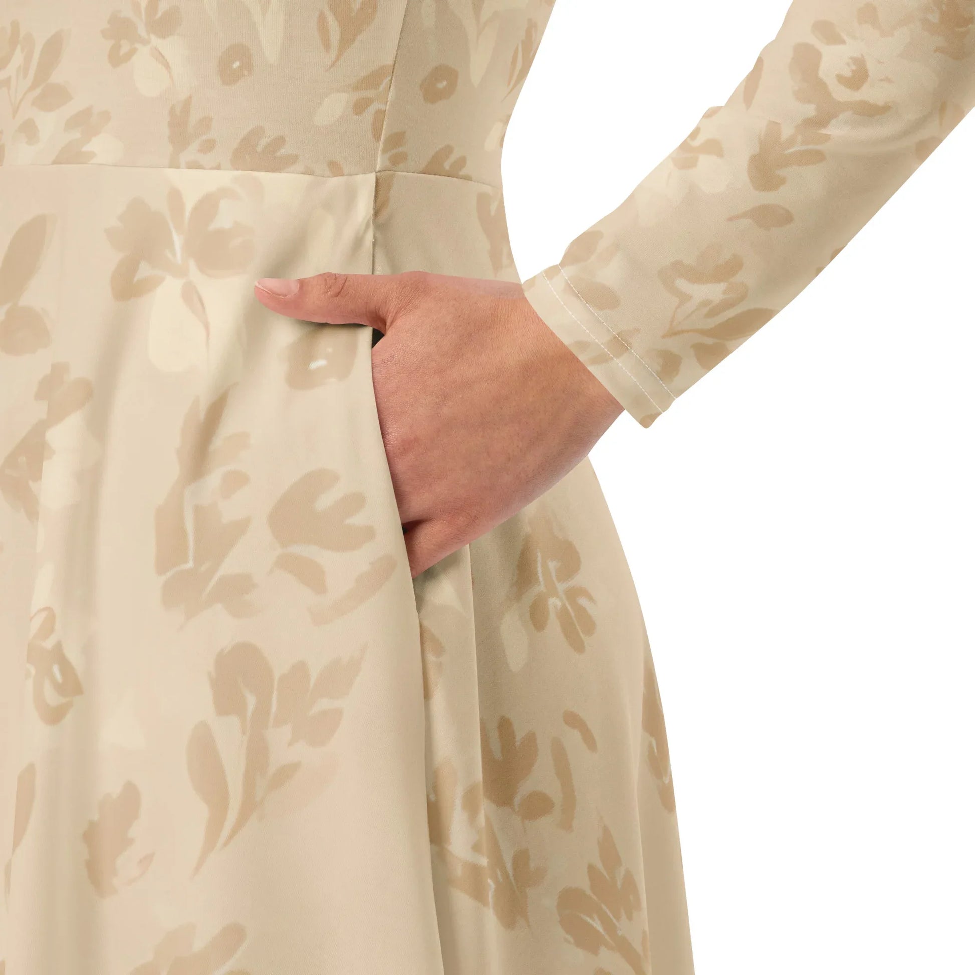 All-Over Print Long Sleeve Midi Dress - AwRans Clothing