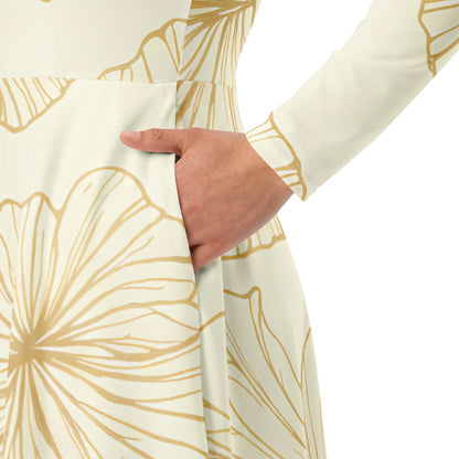 All-Over Print Long Sleeve Midi Dress - AwRans Clothing