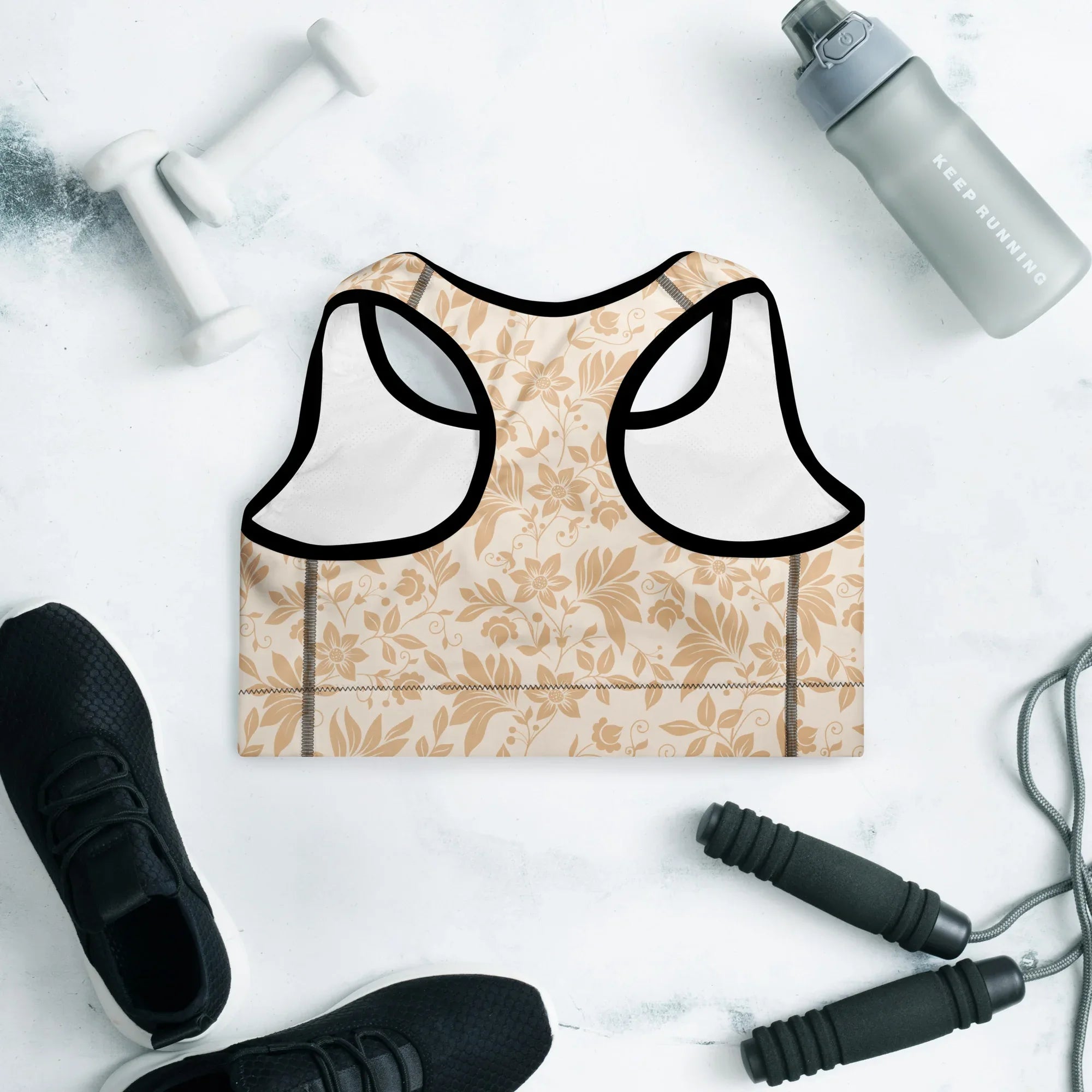 Padded Sports Bra Sports Bra AwRans Clothing all-over-print-padded-sports-bra-black-back-67ec0cec294aa