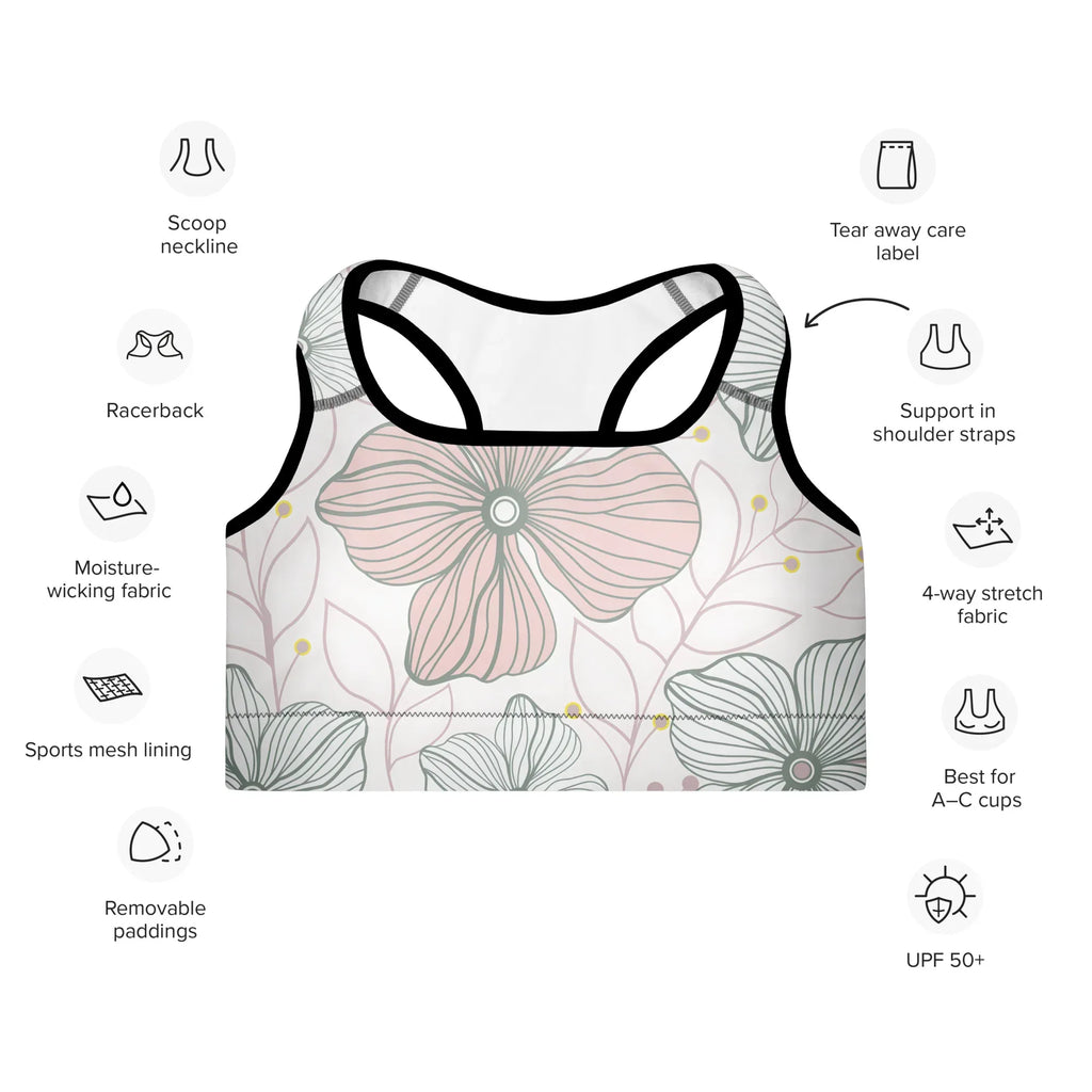 Padded Sports Bra Sports Bra AwRans Clothing all-over-print-padded-sports-bra-black-front-67ec096525082