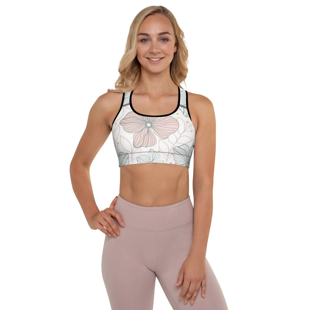 Padded Sports Bra Sports Bra AwRans Clothing all-over-print-padded-sports-bra-black-front-67ec096525768